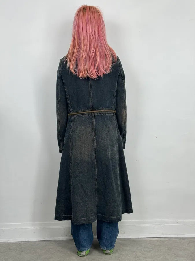 2000s Armani Blue Multi-Zips Denim Trench Coat RvTeqKo 2