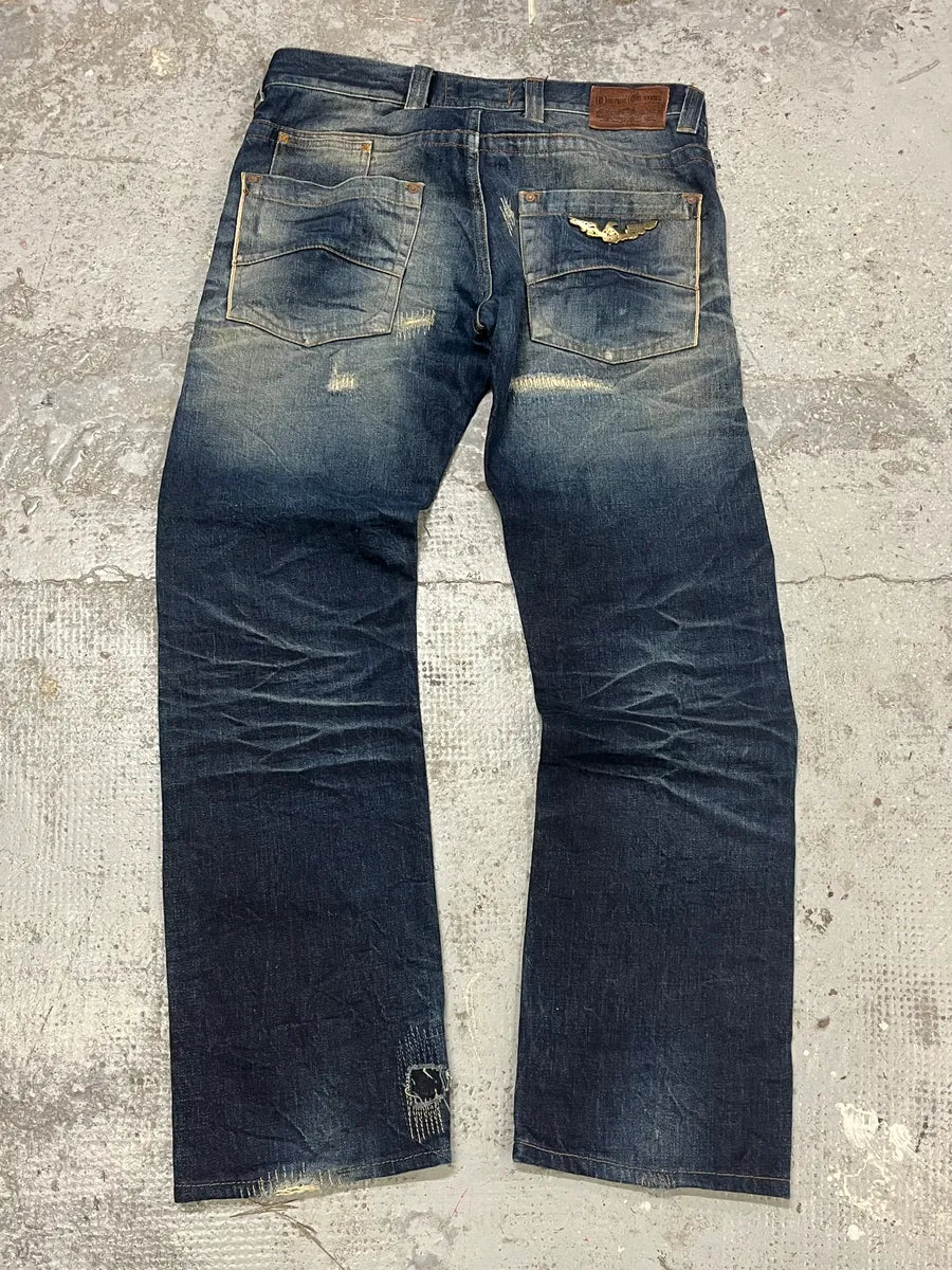 2000s Armani Blue Straight Distressed Faded Denim Jeans LNfISBZ 6