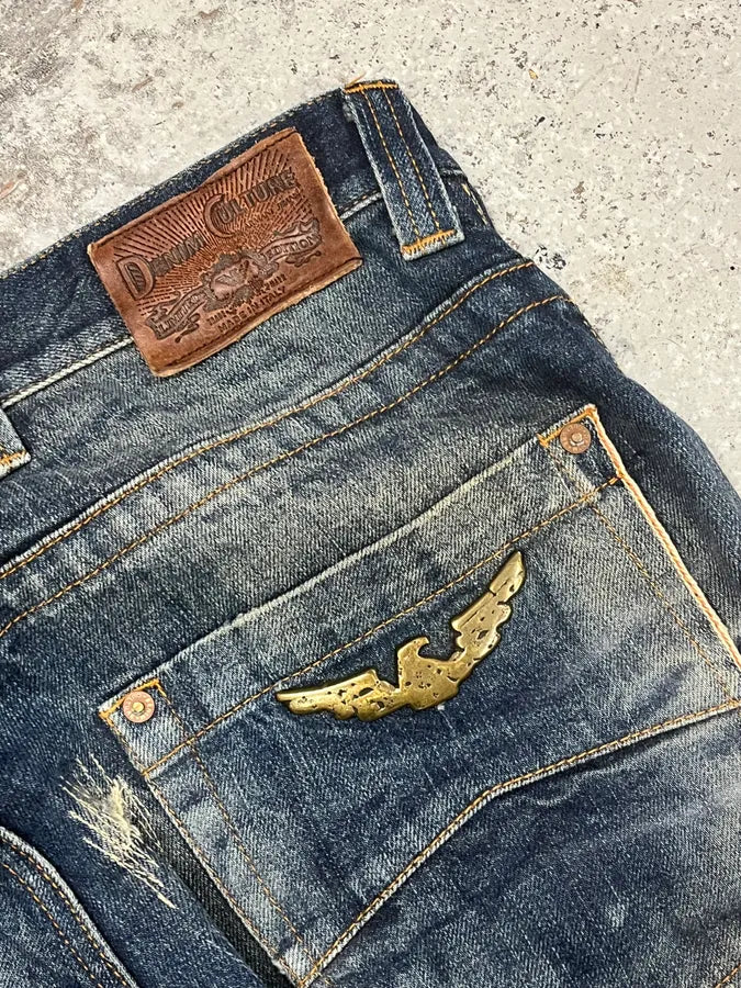 2000s Armani Blue Straight Distressed Faded Denim Jeans LNfISBZ 8