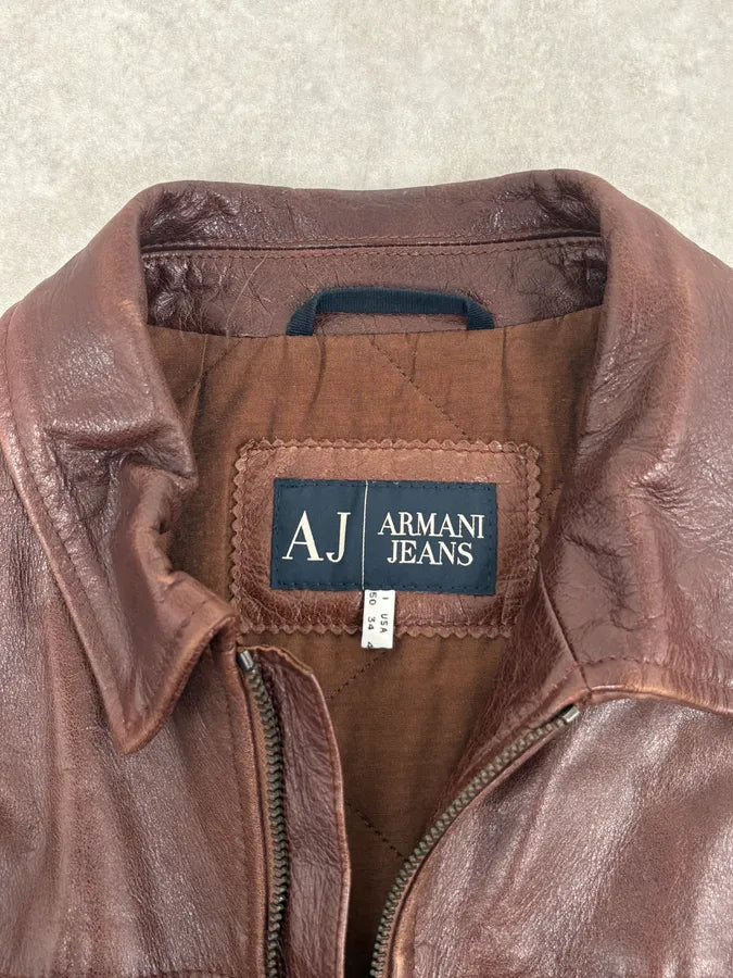 2000s Armani Brown Bordeaux Cropped Leather Premium Jacket KLSVZuu 4