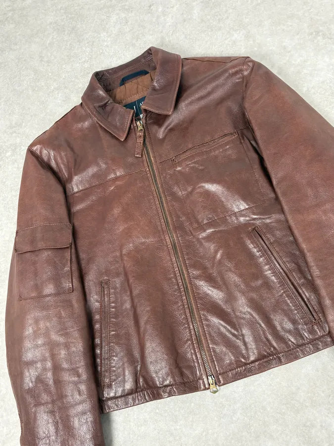 2000s Armani Brown Bordeaux Cropped Leather Premium Jacket KLSVZuu 3