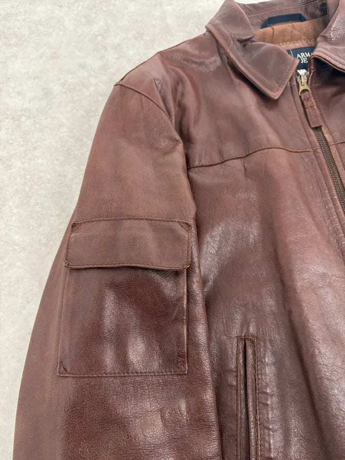 2000s Armani Brown Bordeaux Cropped Leather Premium Jacket KLSVZuu 8