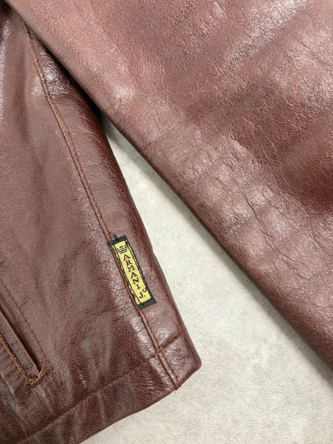2000s Armani Brown Bordeaux Cropped Leather Premium Jacket KLSVZuu 9