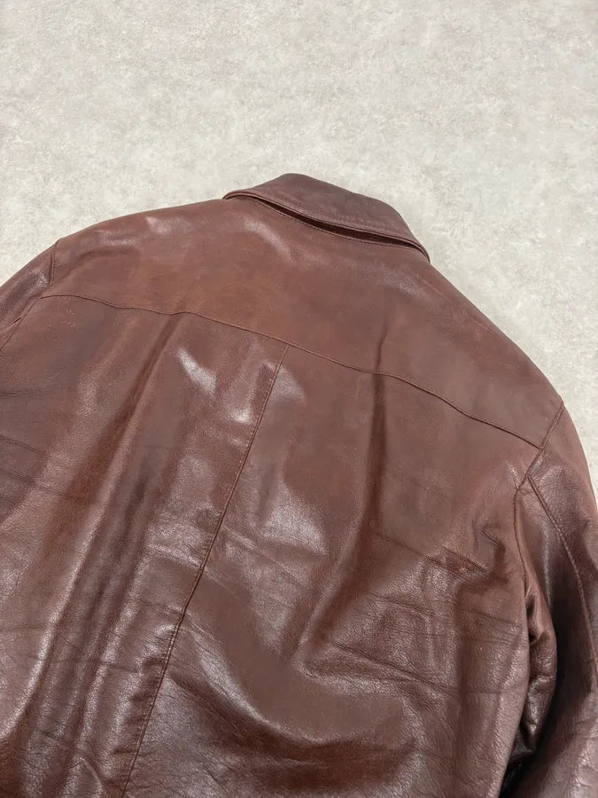 2000s Armani Brown Bordeaux Cropped Leather Premium Jacket KLSVZuu 6