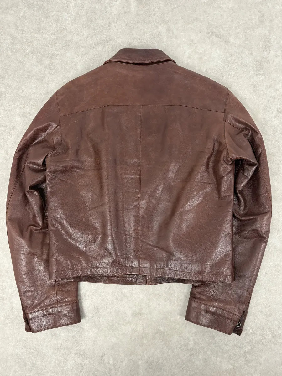 2000s Armani Brown Bordeaux Cropped Leather Premium Jacket KLSVZuu 5