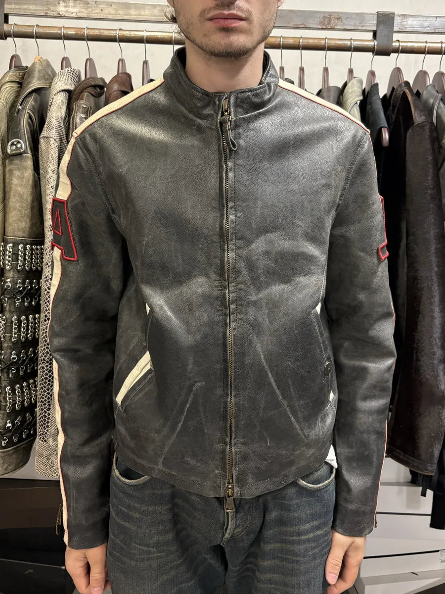 2000s Armani Brown AJ Biker Leather Jacket lQLzbmy 1