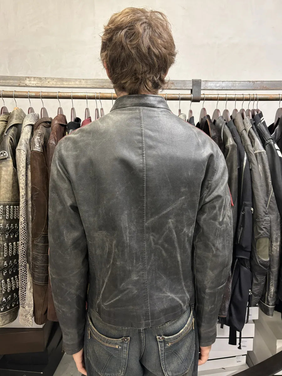 2000s Armani Brown AJ Biker Leather Jacket lQLzbmy 2