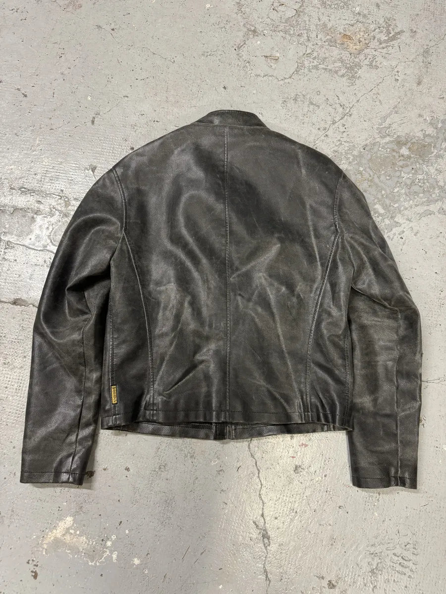 2000s Armani Brown AJ Biker Leather Jacket lQLzbmy 4
