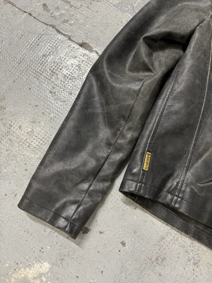 2000s Armani Brown AJ Biker Leather Jacket lQLzbmy 5