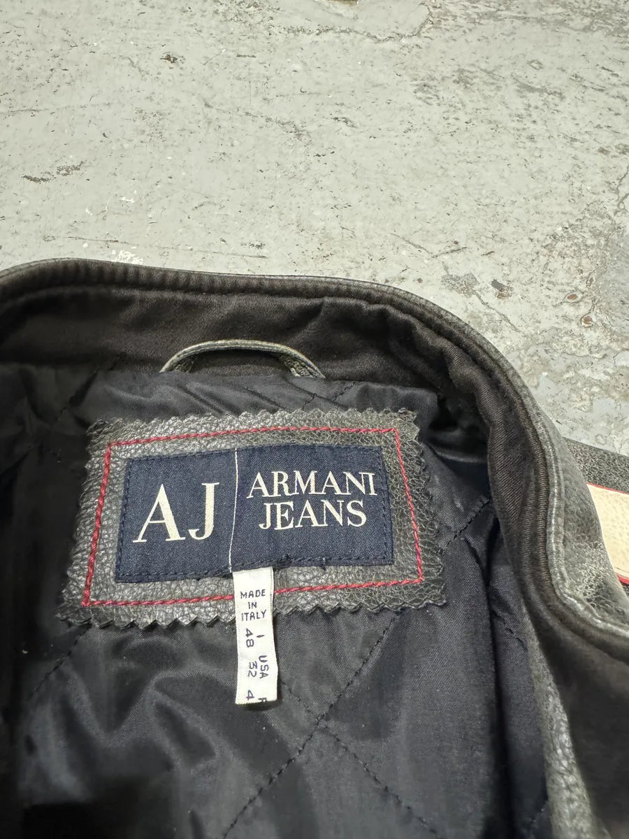 2000s Armani Brown AJ Biker Leather Jacket lQLzbmy 8
