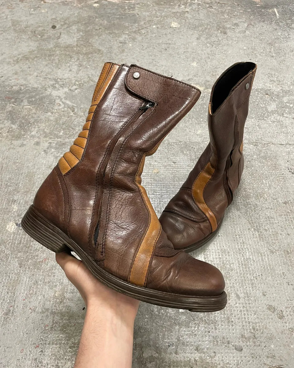 2000s Armani Brown Ankle Biker Leather Boots BkyzhJW 0