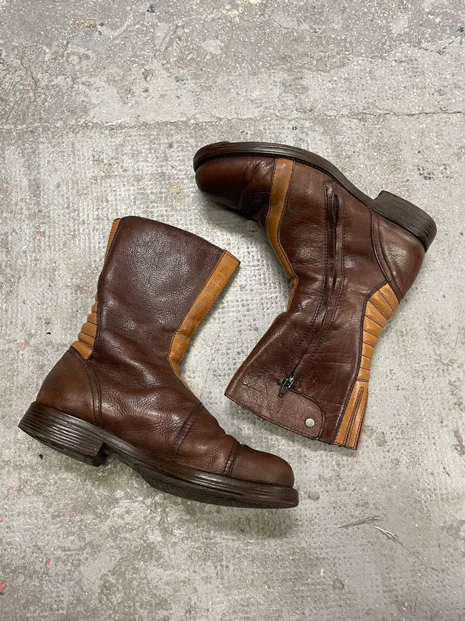 2000s Armani Brown Ankle Biker Leather Boots BkyzhJW 2
