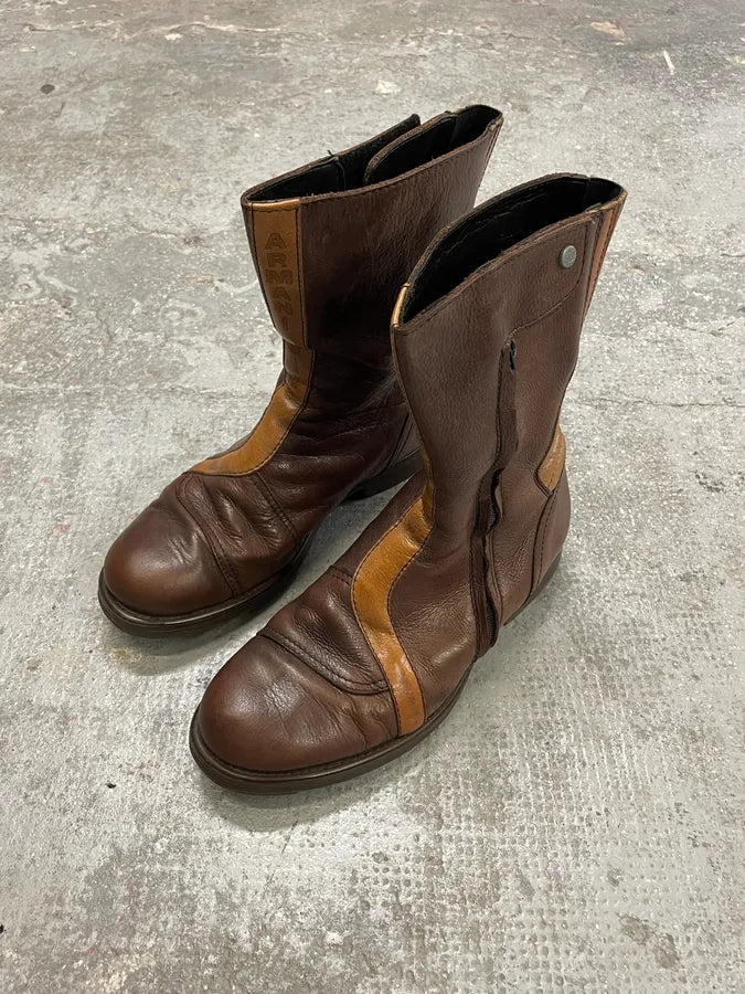 2000s Armani Brown Ankle Biker Leather Boots BkyzhJW 4