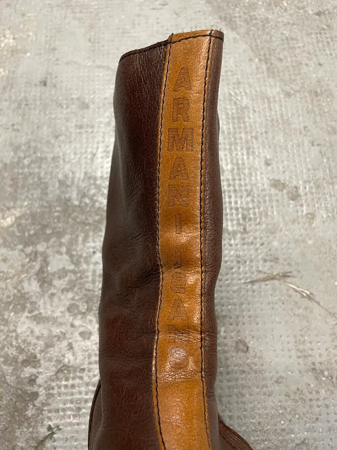 2000s Armani Brown Ankle Biker Leather Boots BkyzhJW 7