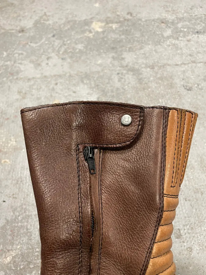 2000s Armani Brown Ankle Biker Leather Boots BkyzhJW 8