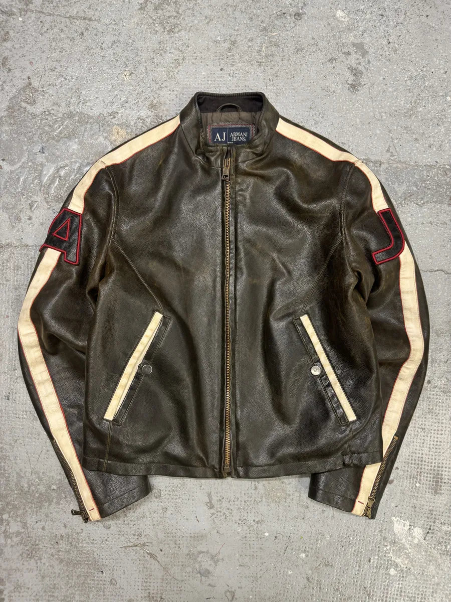 2000s Armani Brown Biker Leather Jacket ALOGScO 0