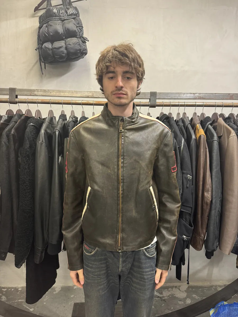 2000s Armani Brown Biker Leather Jacket ALOGScO 1