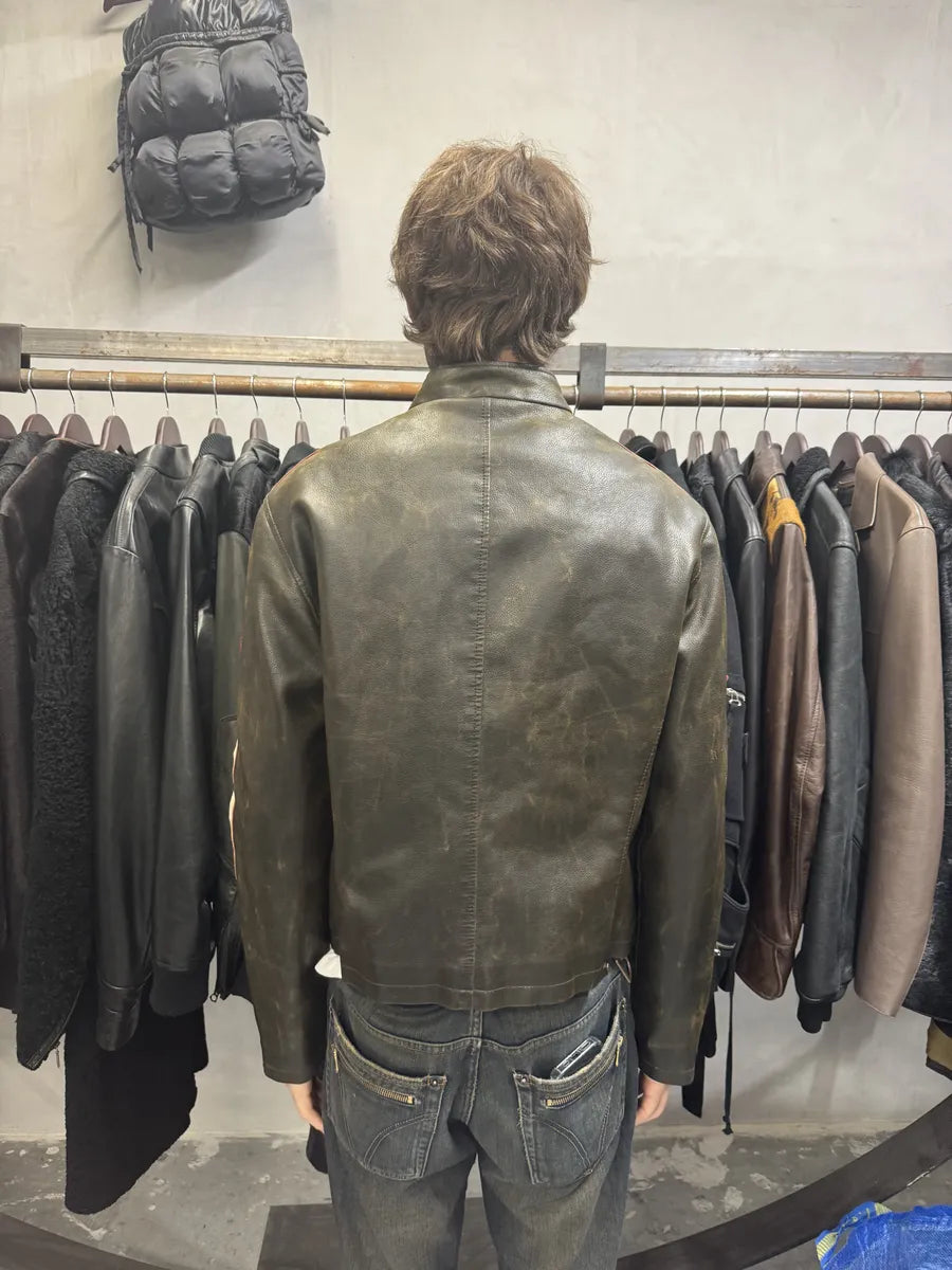 2000s Armani Brown Biker Leather Jacket ALOGScO 3