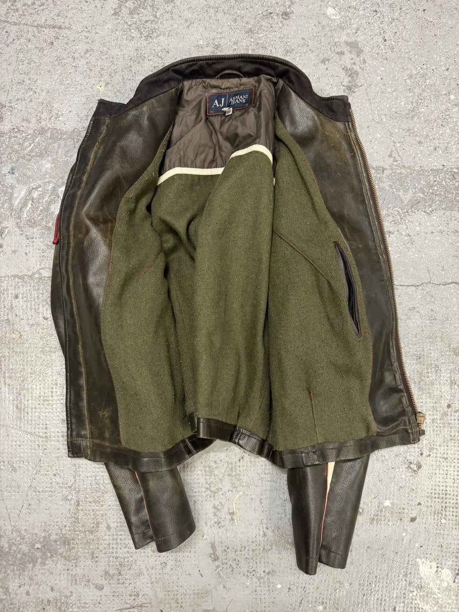2000s Armani Brown Biker Leather Jacket ALOGScO 5