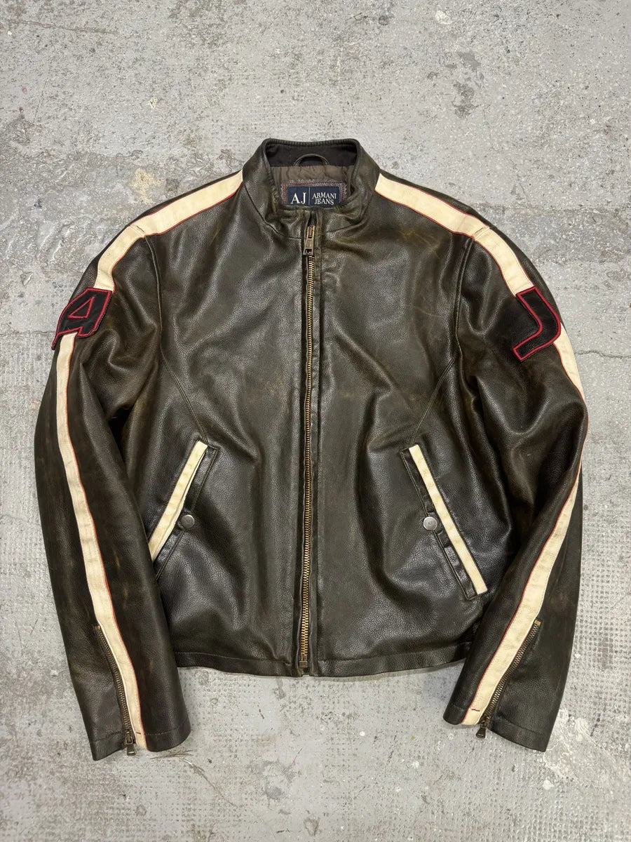 2000s Armani Brown Biker Leather Jacket ALOGScO 7