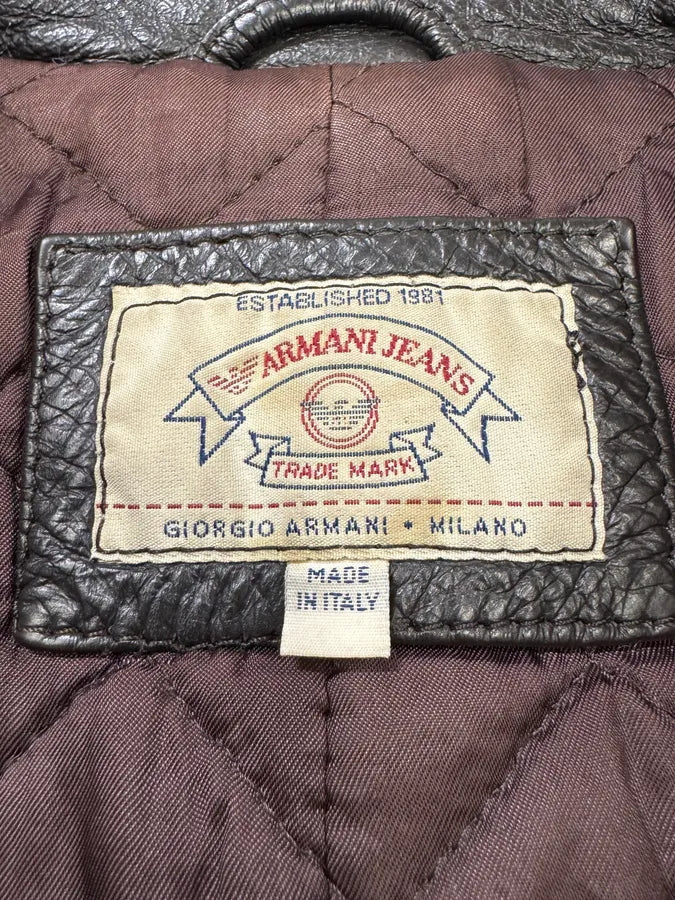 2000s Armani Brown Buttoned Leather Jacket zRSSvTt 2