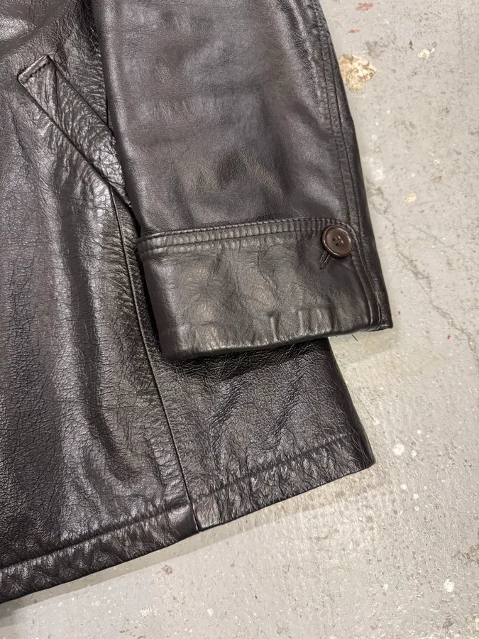 2000s Armani Brown Buttoned Leather Jacket zRSSvTt 3