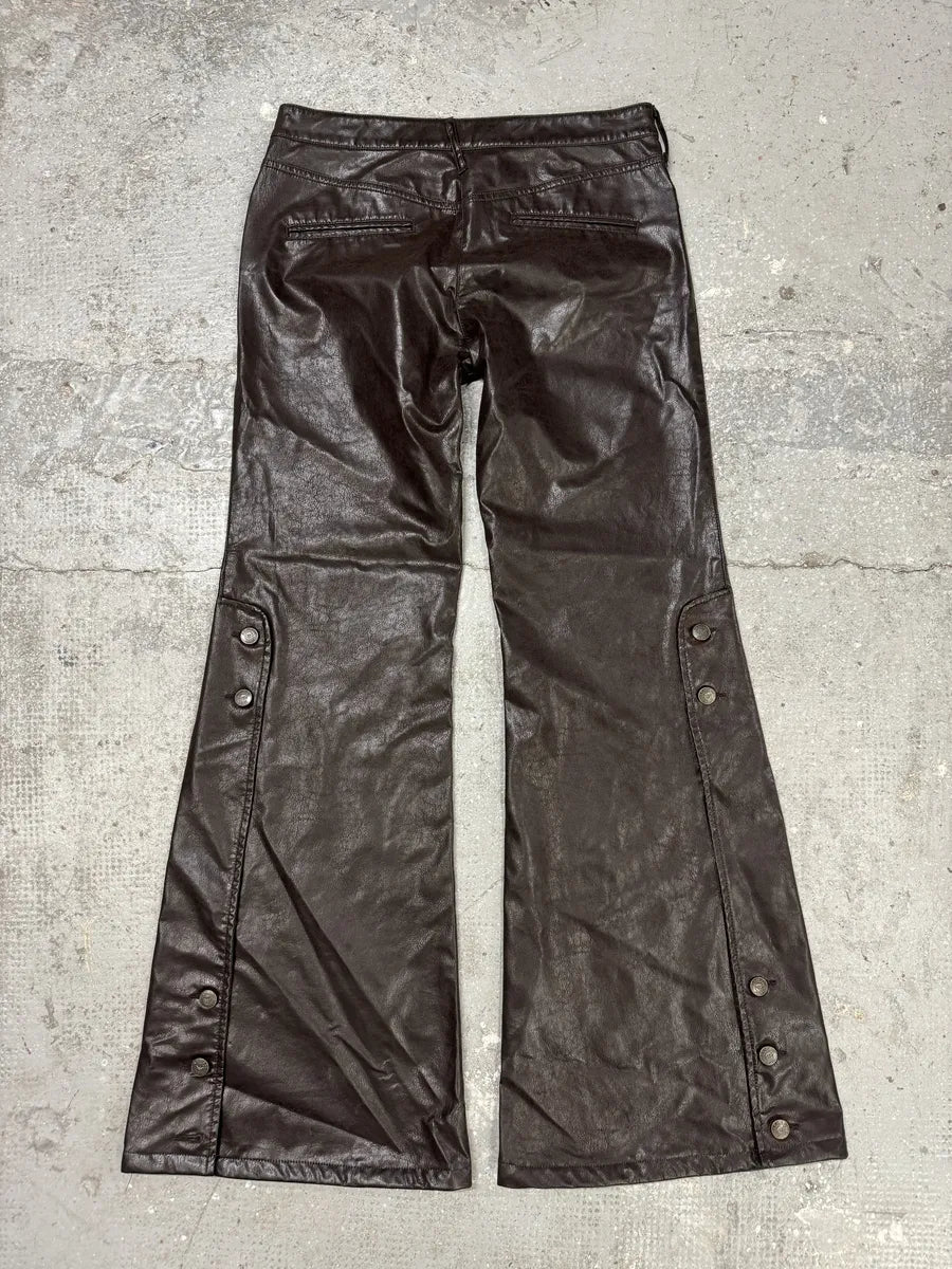 2000s Armani Brown Eco Leather Buttoned Pants (S) 1