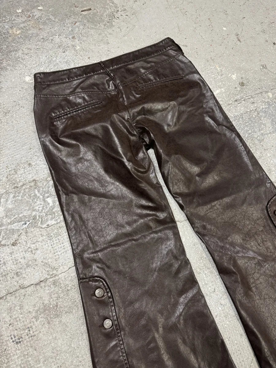 2000s Armani Brown Eco Leather Buttoned Pants (S) 2