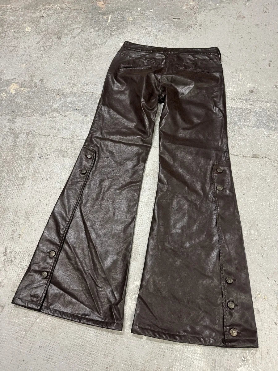 2000s Armani Brown Eco Leather Buttoned Pants (S) 3