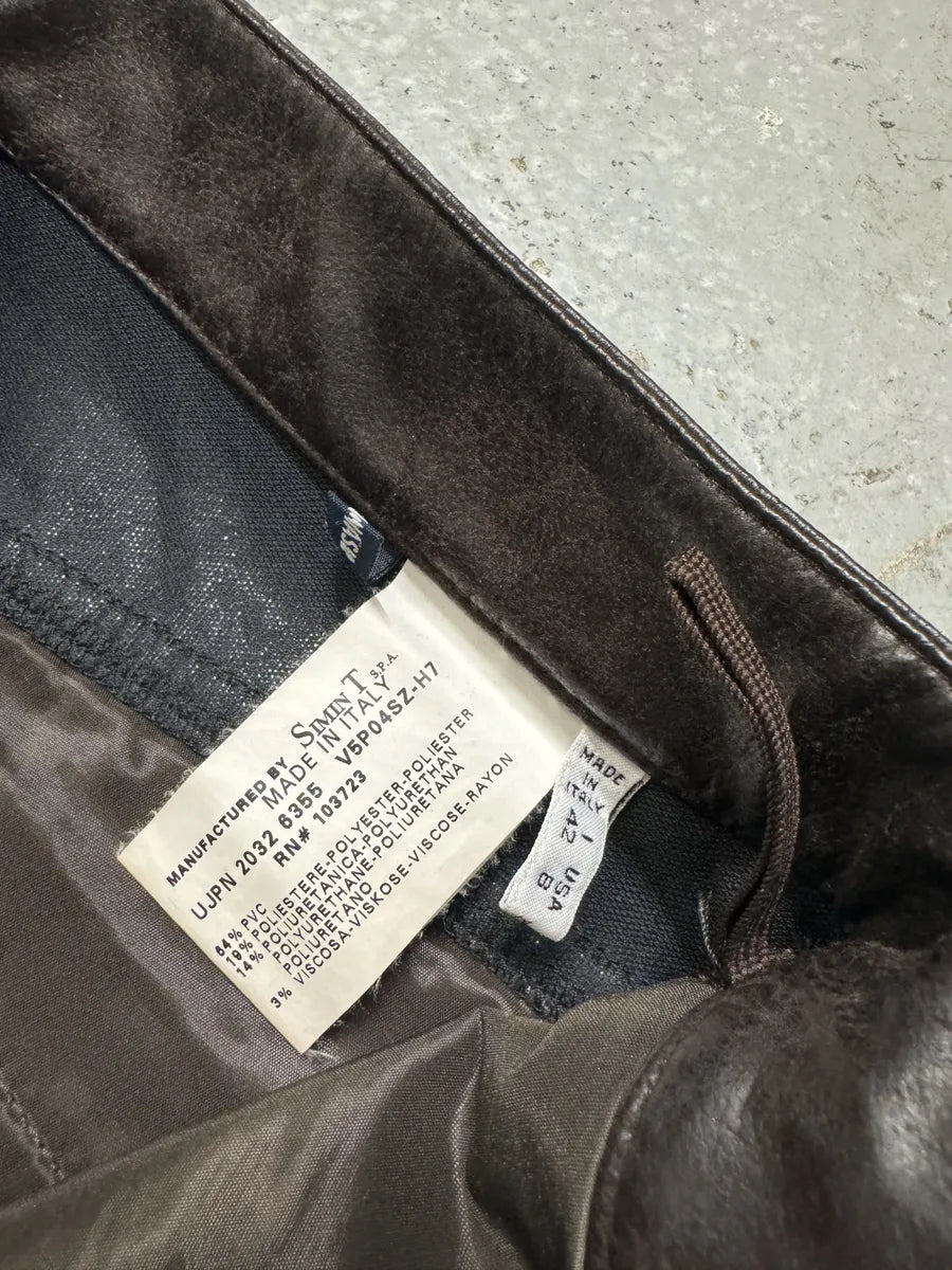 2000s Armani Brown Eco Leather Buttoned Pants (S) 5