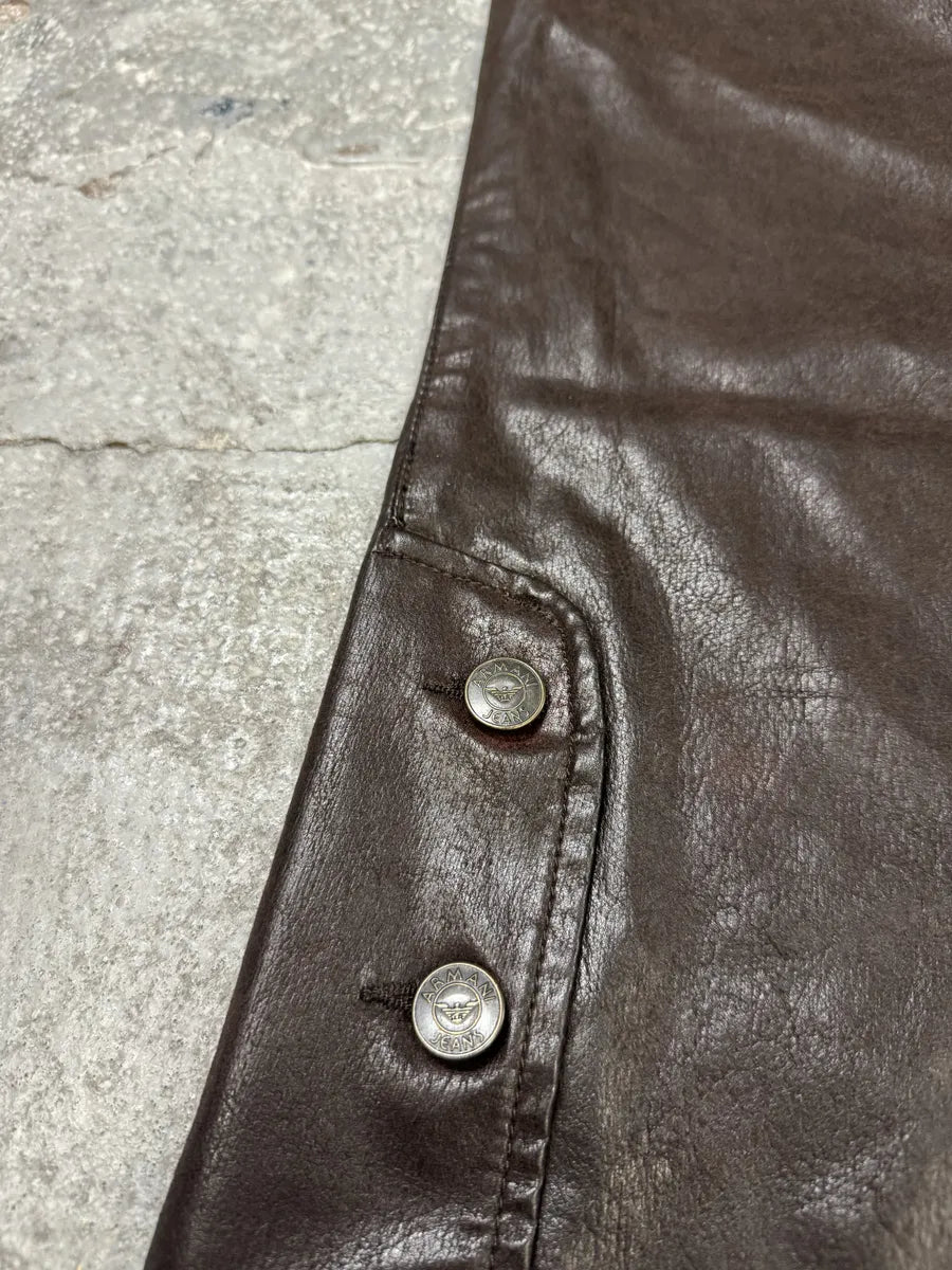 2000s Armani Brown Eco Leather Buttoned Pants (S) 7