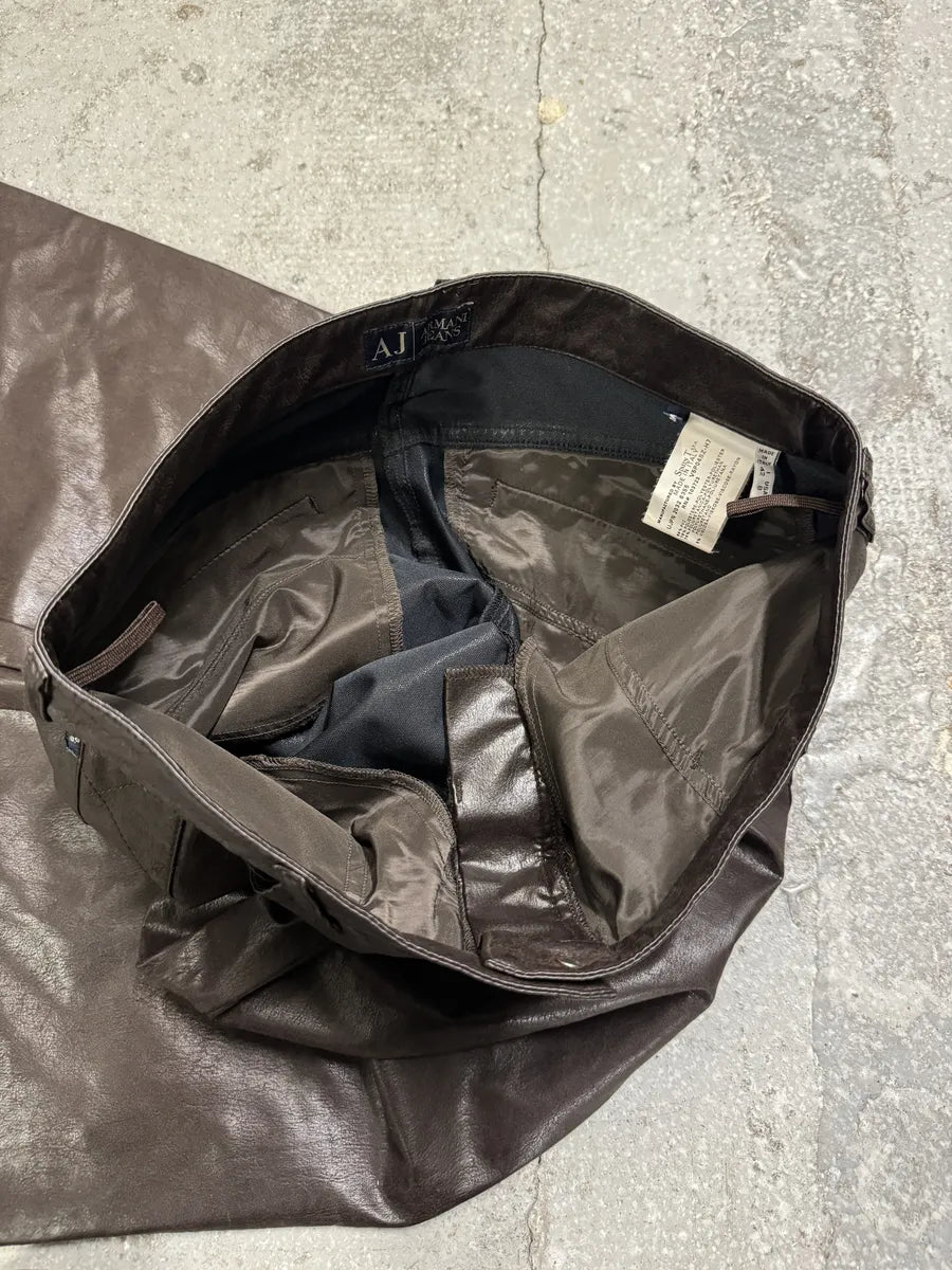 2000s Armani Brown Eco Leather Buttoned Pants (S) 8