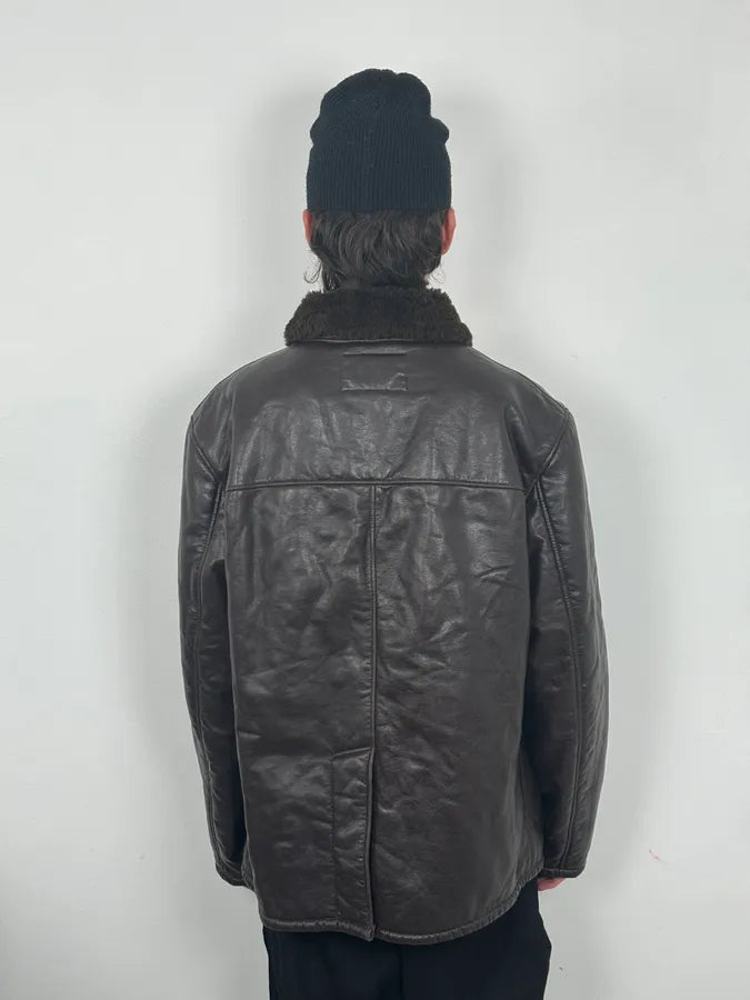 2000s Armani Brown Eco Shearling Leather Jacket tnntQIP 2