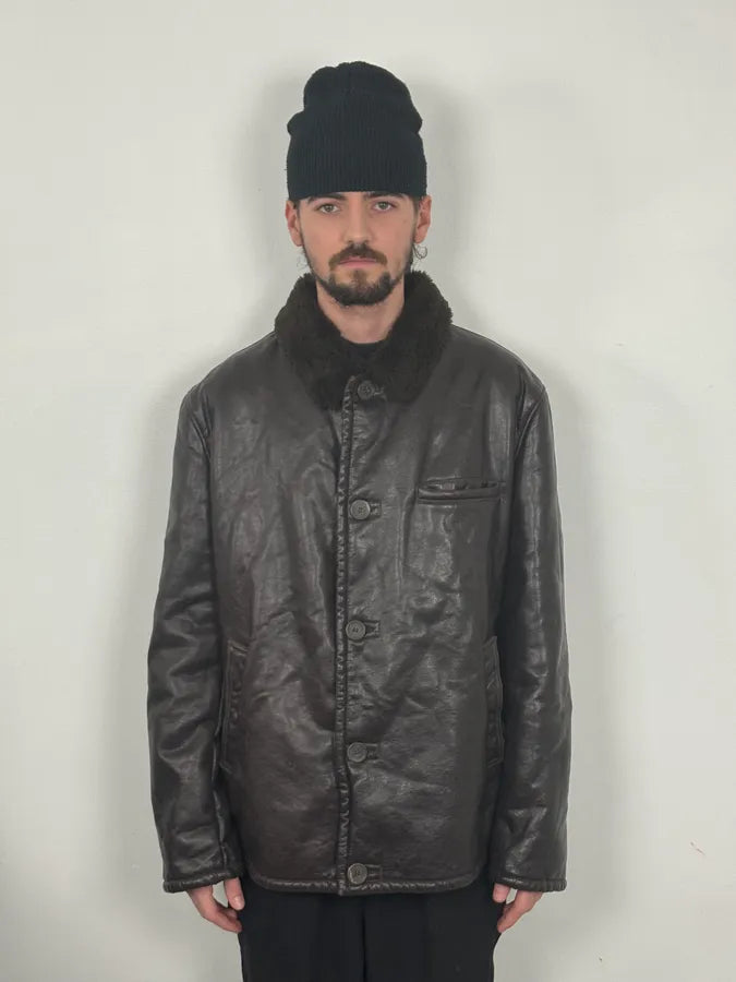 2000s Armani Brown Eco Shearling Leather Jacket tnntQIP 1