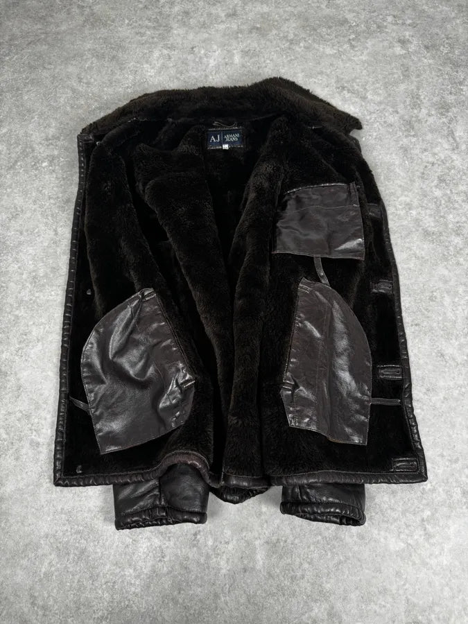 2000s Armani Brown Eco Shearling Leather Jacket tnntQIP 6