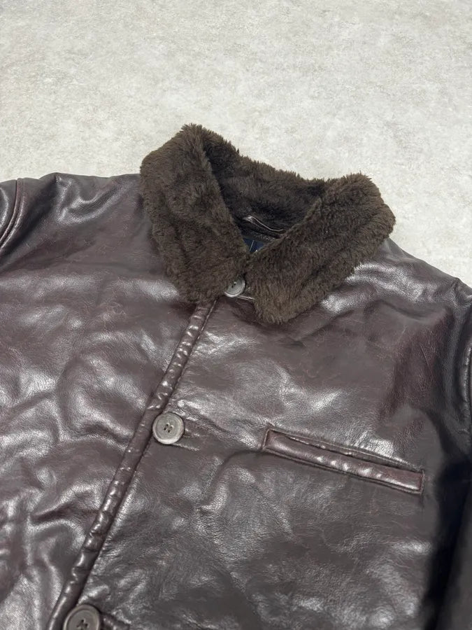 2000s Armani Brown Eco Shearling Leather Jacket tnntQIP 4