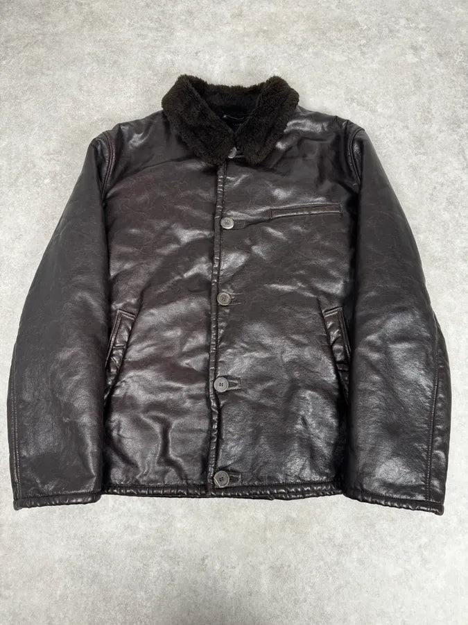2000s Armani Brown Eco Shearling Leather Jacket tnntQIP 0