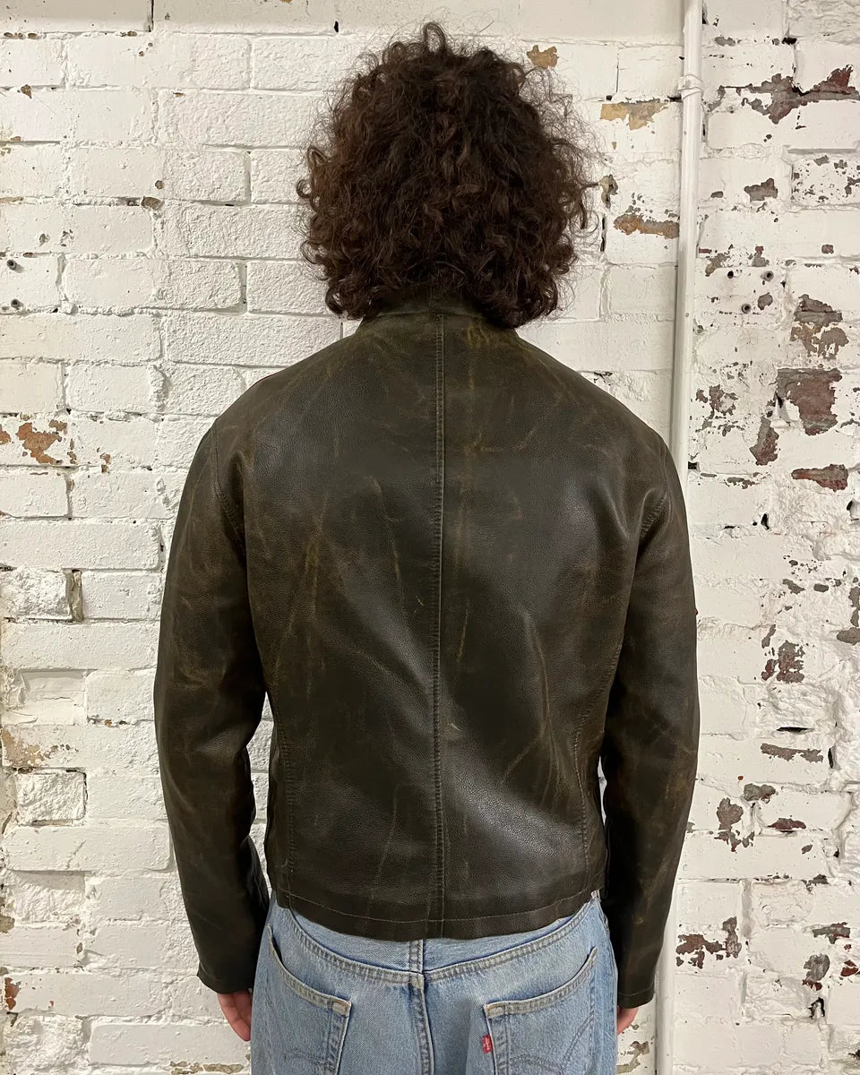 2000s Armani Brown Faded Leather Biker Jacket  ZQsLoGT 2