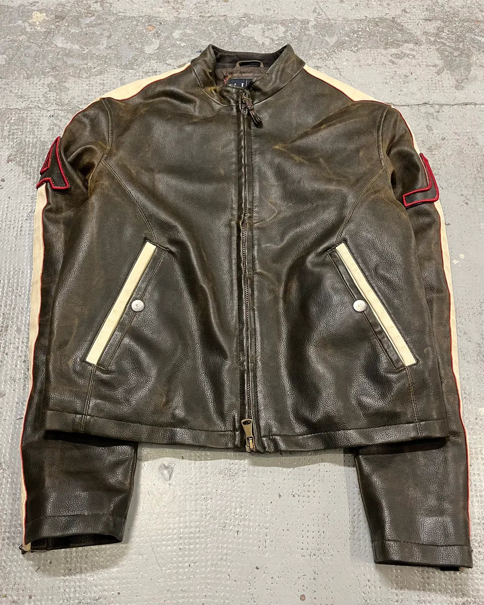 2000s Armani Brown Faded Leather Biker Jacket  ZQsLoGT 3