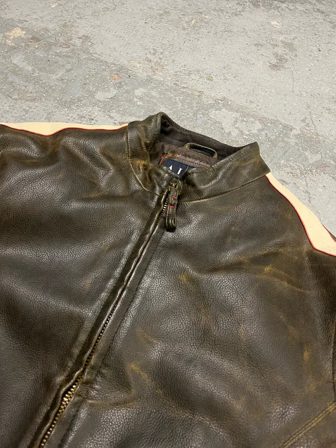 2000s Armani Brown Faded Leather Biker Jacket  ZQsLoGT 4