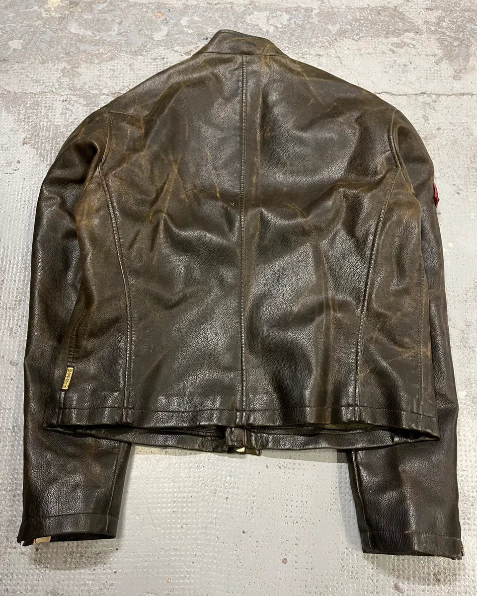 2000s Armani Brown Faded Leather Biker Jacket  ZQsLoGT 6