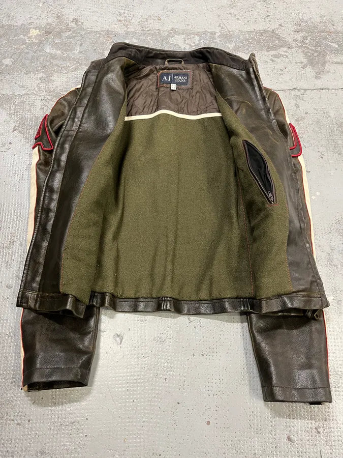 2000s Armani Brown Faded Leather Biker Jacket  ZQsLoGT 7