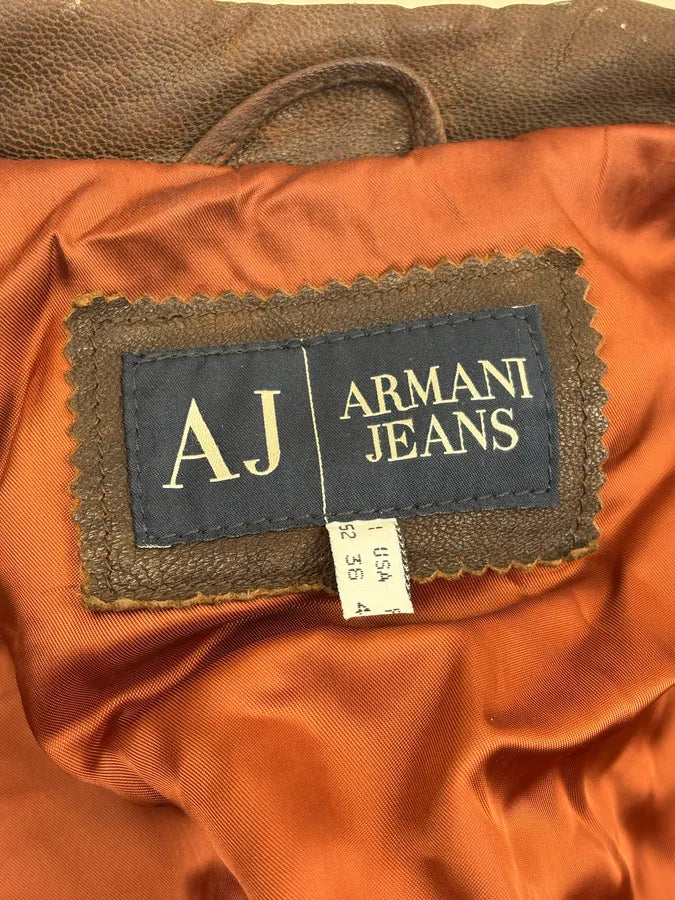 2000s Armani Brown Faded Leather Jacket OVyylMq 10