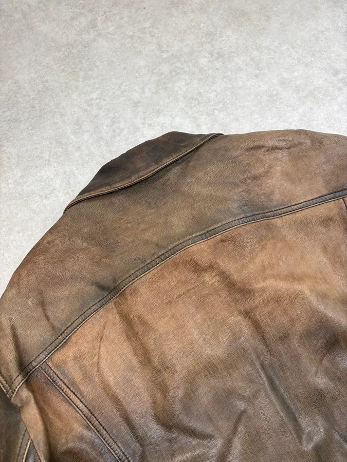 2000s Armani Brown Faded Leather Jacket OVyylMq 7