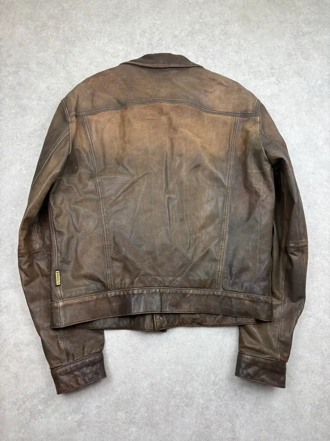 2000s Armani Brown Faded Leather Jacket OVyylMq 5