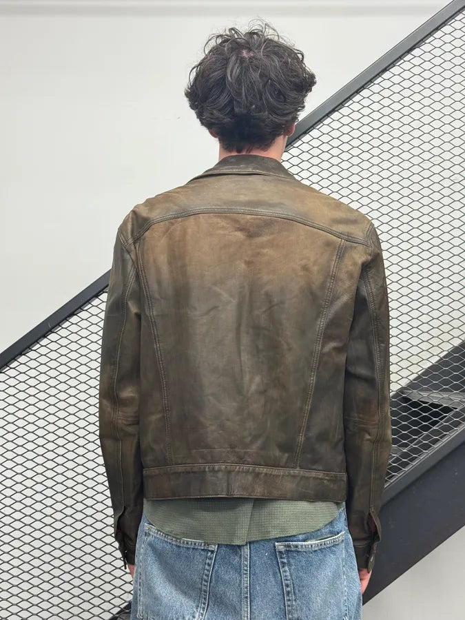 2000s Armani Brown Faded Leather Jacket OVyylMq 2