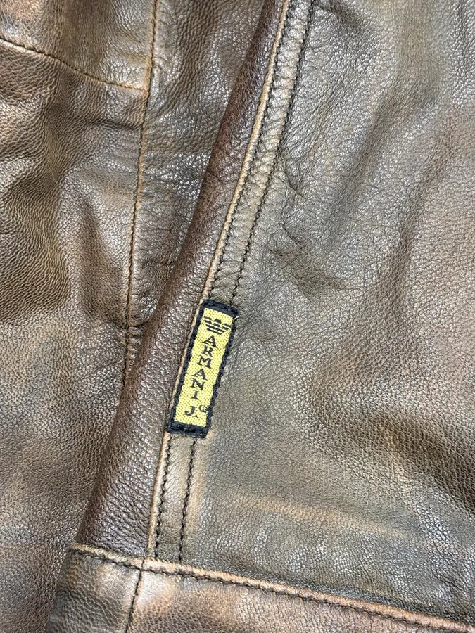 2000s Armani Brown Faded Leather Jacket OVyylMq 9