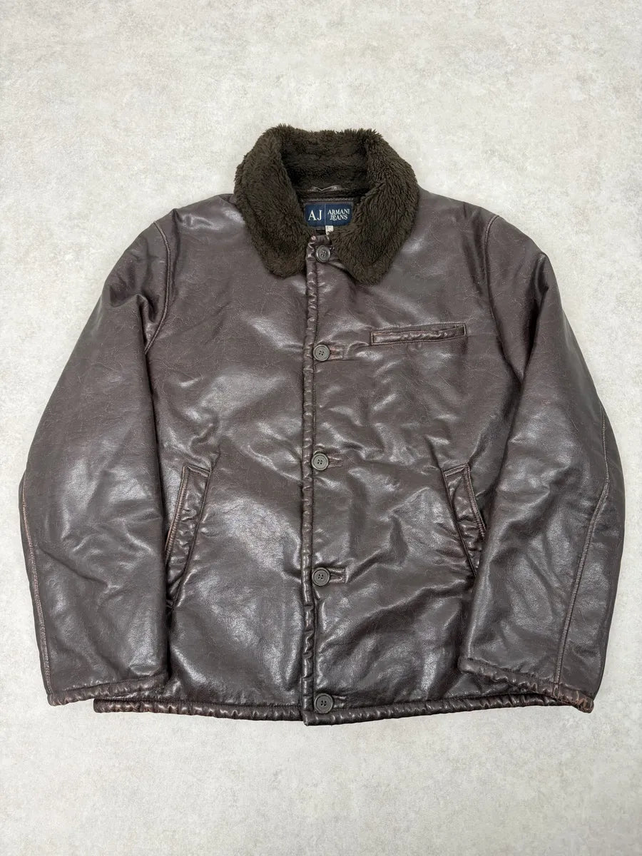 2000s Armani Brown Faux Shearling Jacket EZEJmxo 0
