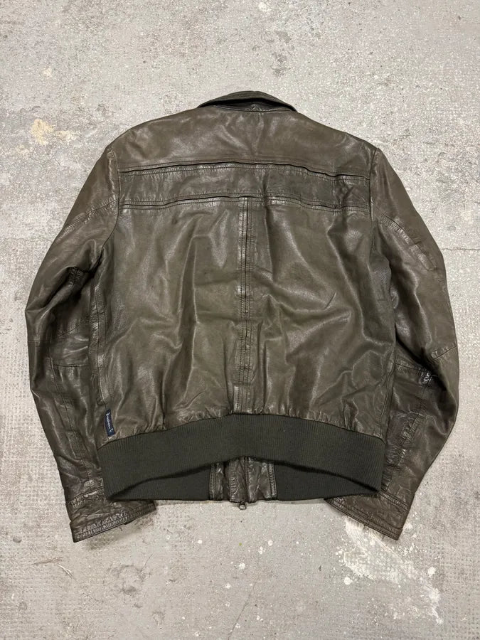 2000s Armani Brown Grey Leather Jacket (S/M) 2