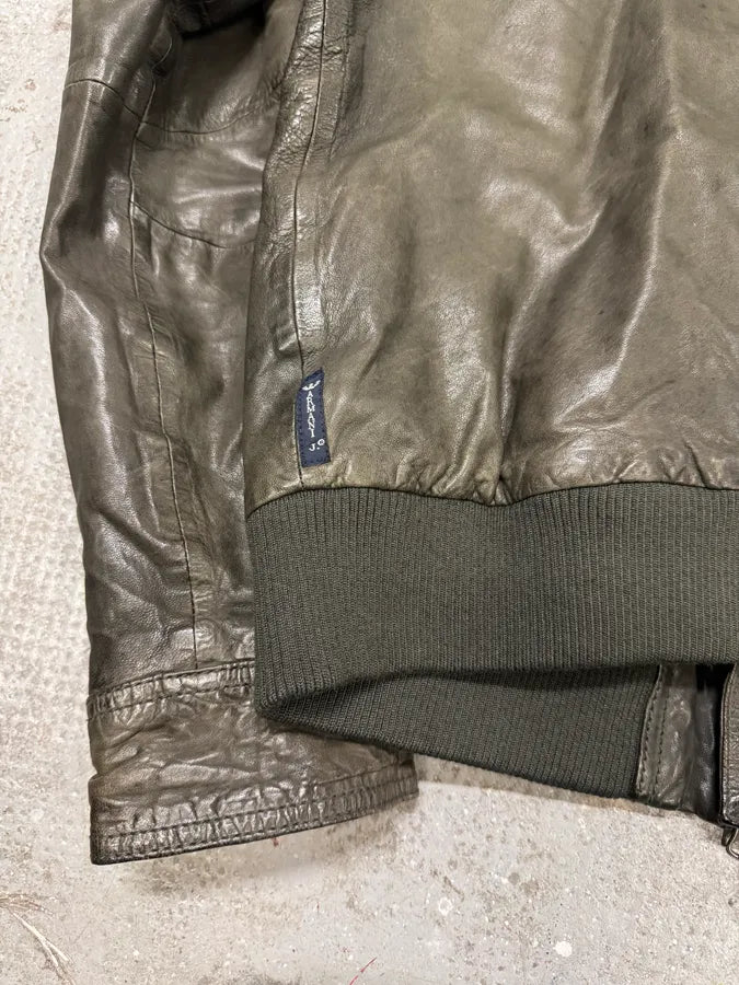 2000s Armani Brown Grey Leather Jacket (S/M) 4